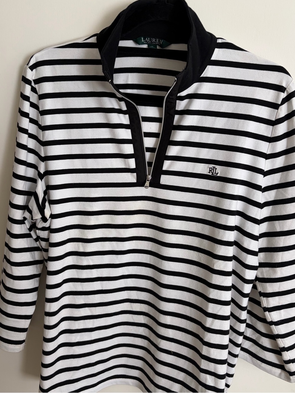 Ralph Lauren Black and White Striped Half-Zip Polo